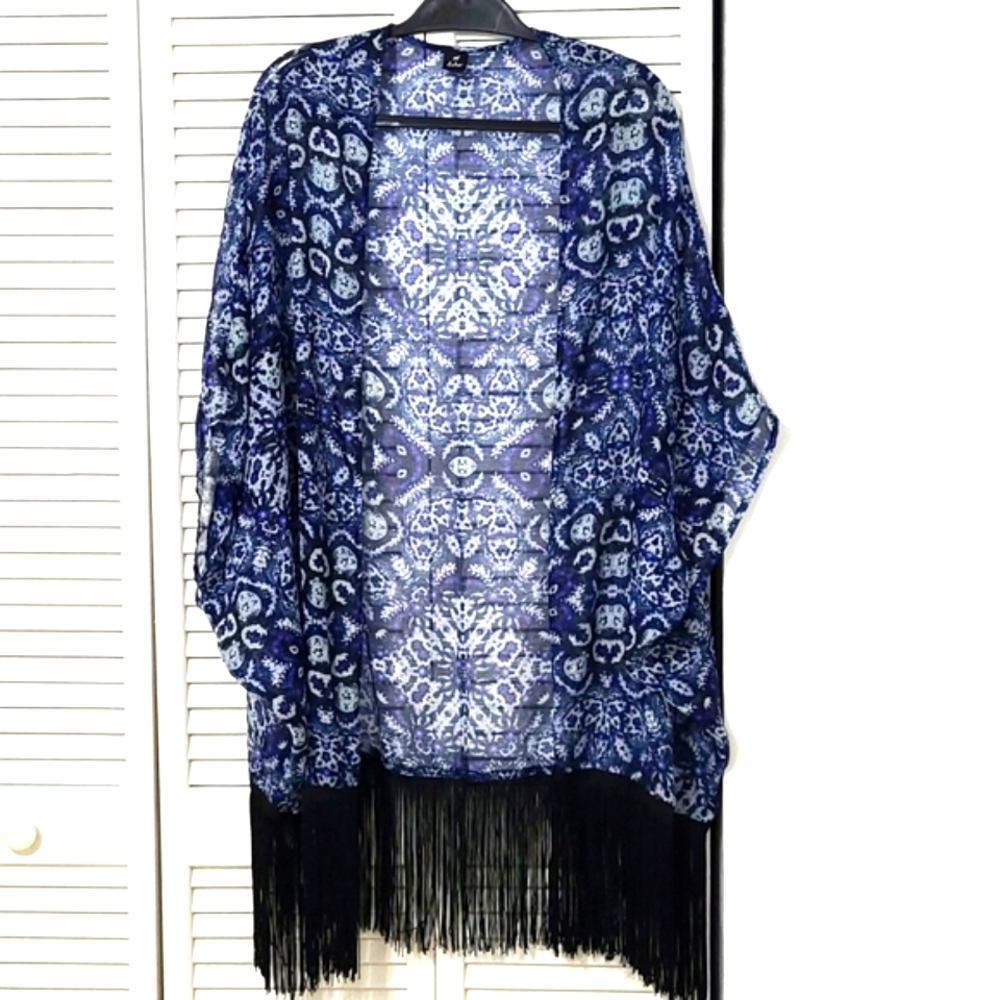 Large Echo Beautiful Blue Kumono Cover bottom Fringes 39" Long Fring swim